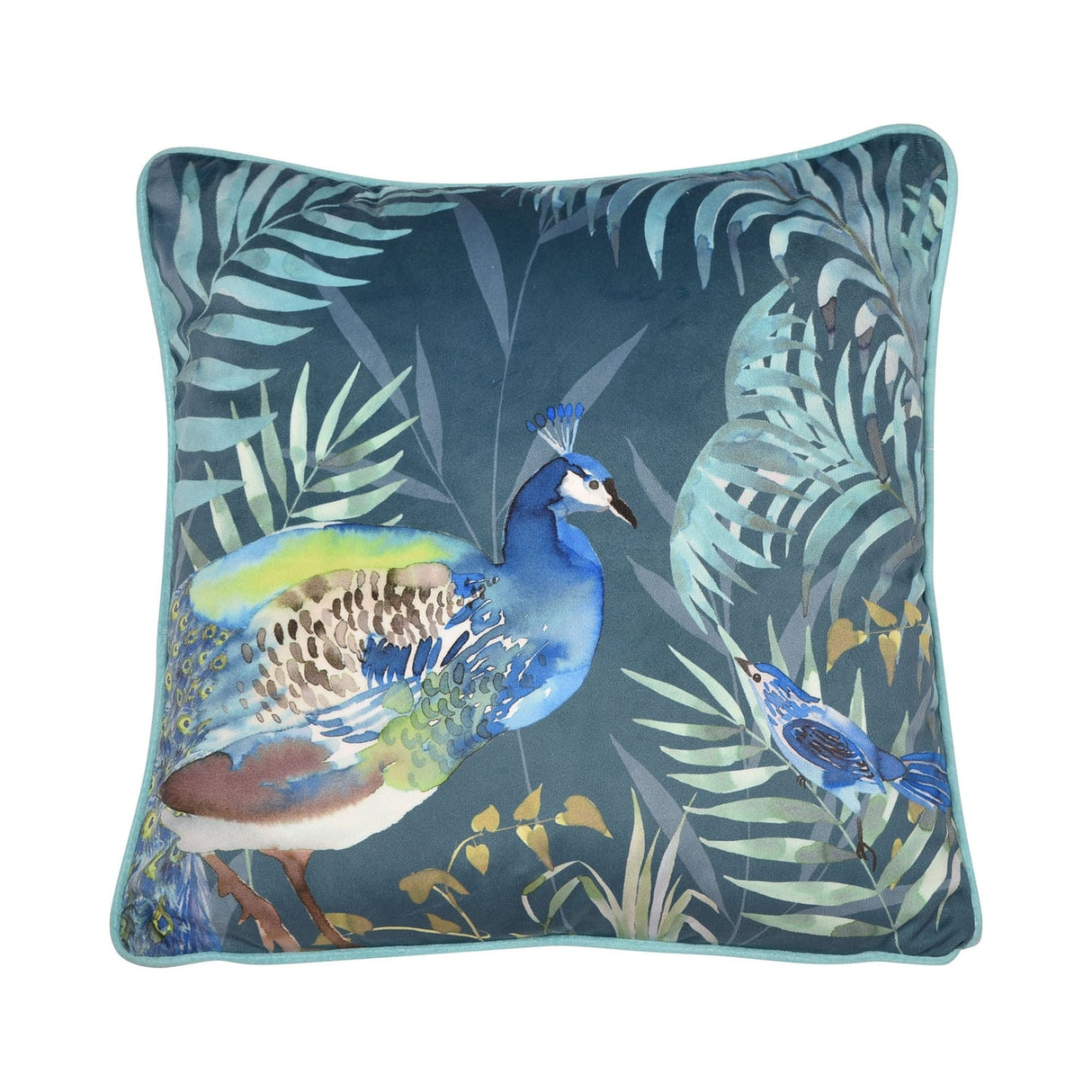 Peacock Jungle Velvet Filled Cushion - Peacock Jungle Cushion In Teal 43 X 43Cm 3