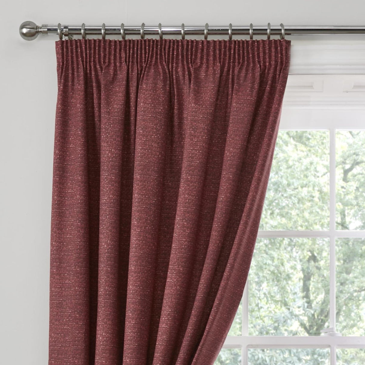 Pembrey Thermal Brushed Cotton Pencil Pleat Curtains - Red Dimout Light Filtering - Pembrey Pencil Pleat Curtains In Red 2