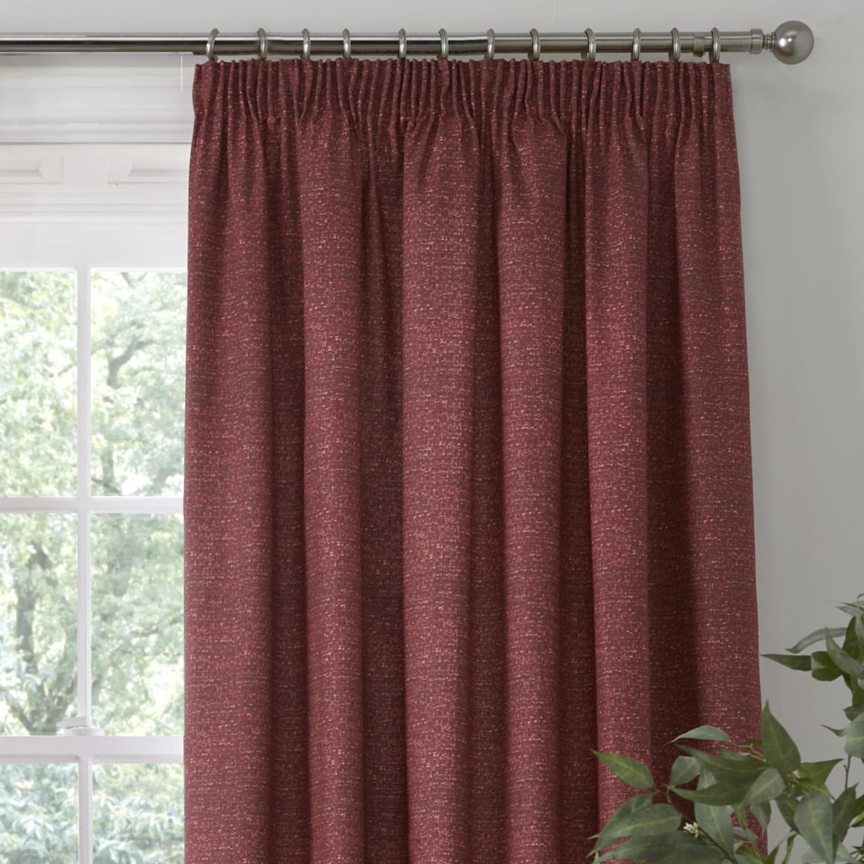 Pembrey Thermal Brushed Cotton Pencil Pleat Curtains - Red Dimout Light Filtering - Pembrey Pencil Pleat Curtains In Red 3