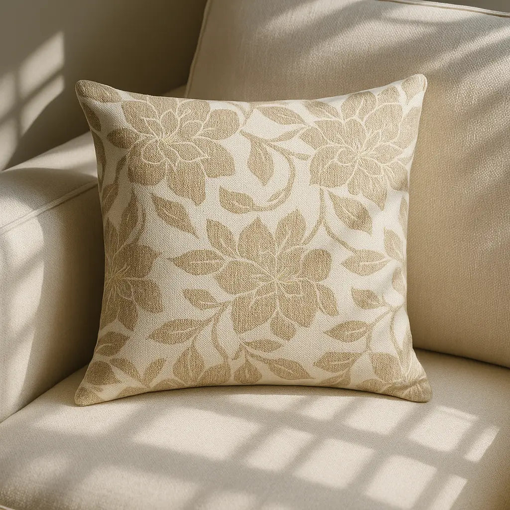 Peony Chenille Cushion Cover - Cream