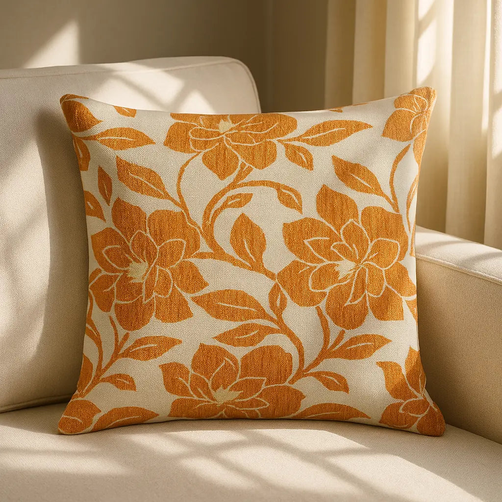 Peony Chenille Orange Cushion Cover