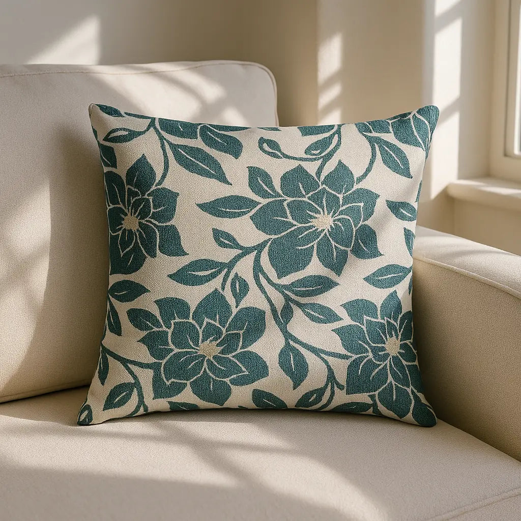 Peony Chenille Teal Cushion Cover