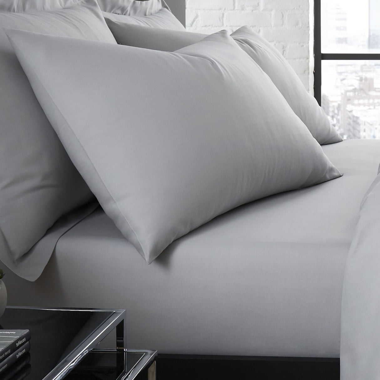 Plain Dye Polycotton Housewife Pillowcases Pair - Plain Dyed Pair Of Housewife Pillowcases In Silver 50 X 75Cm 1