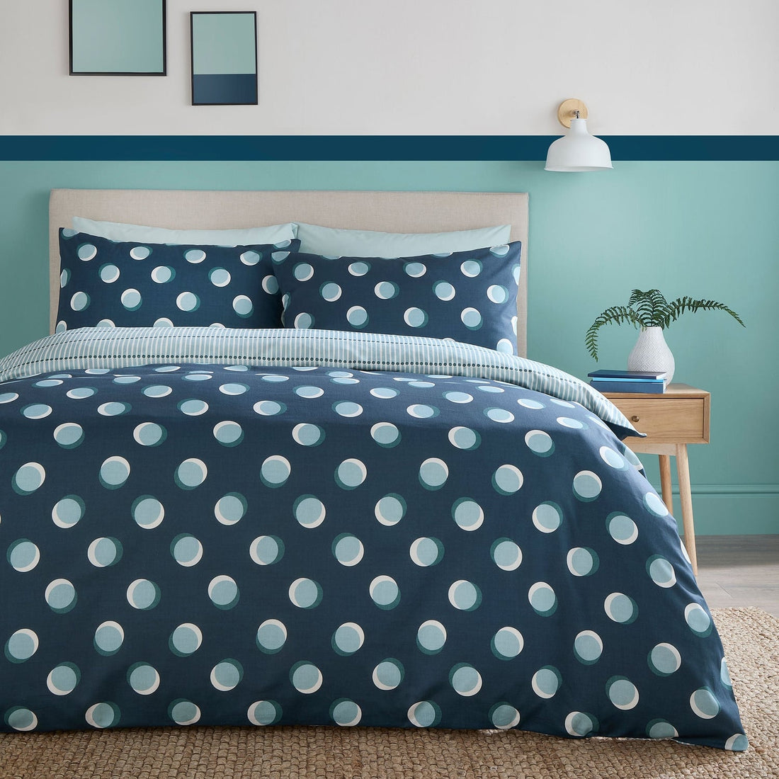 Polka Spot Blue Duvet Cover Bedding Set