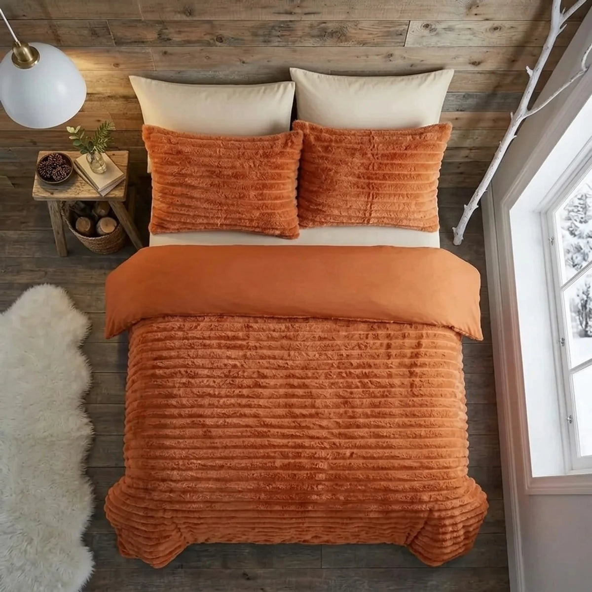 Rabbit Faux Fur Burnt Orange Duvet Cover Bedding Set-3