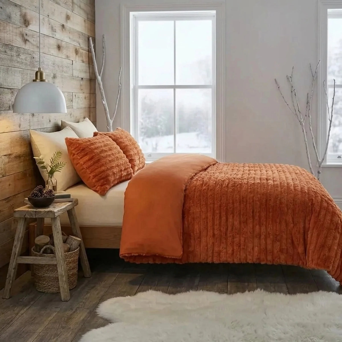 Rabbit Faux Fur Burnt Orange Duvet Cover Bedding Set-4
