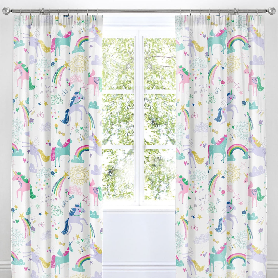 Rainbow Unicorn Kids Tape Top Curtains