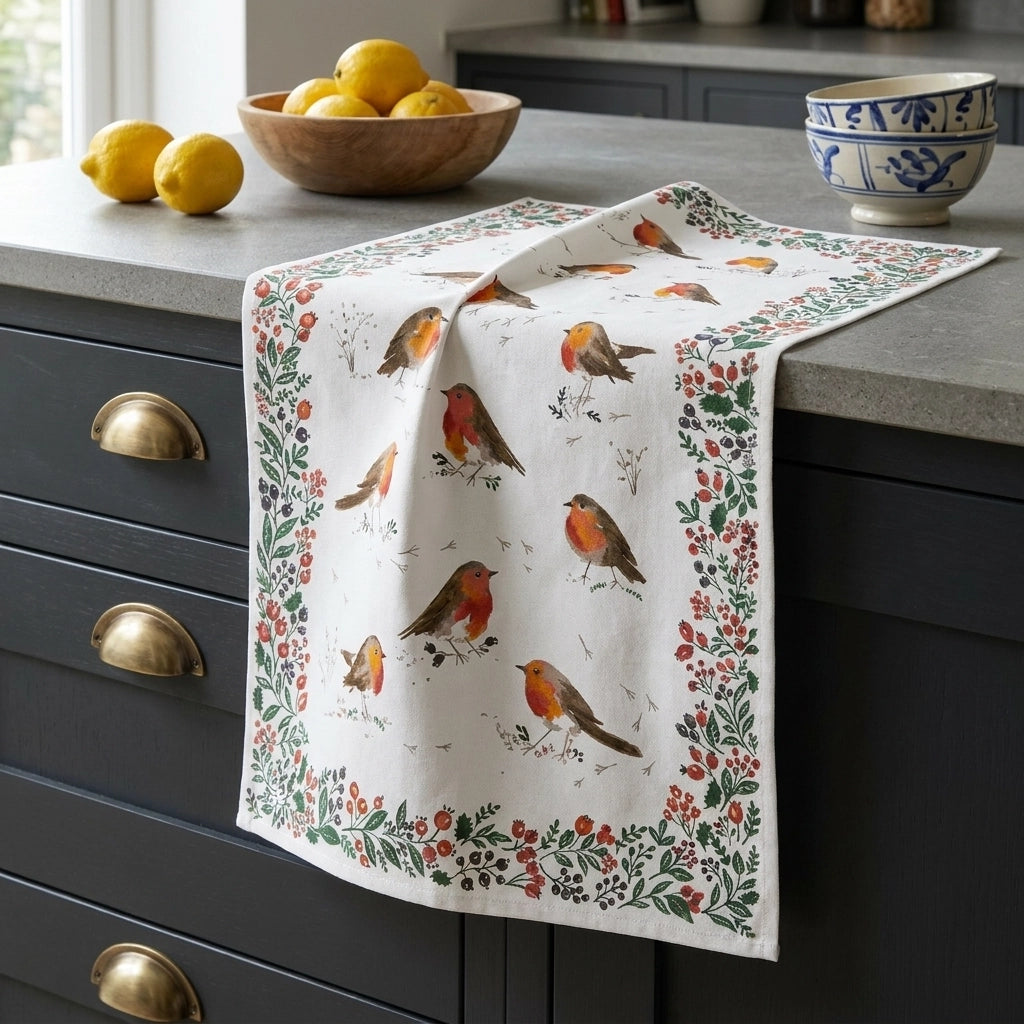 Ulster Weavers Robins & Berry Border Recycled Cotton Blend Tea Towel 2