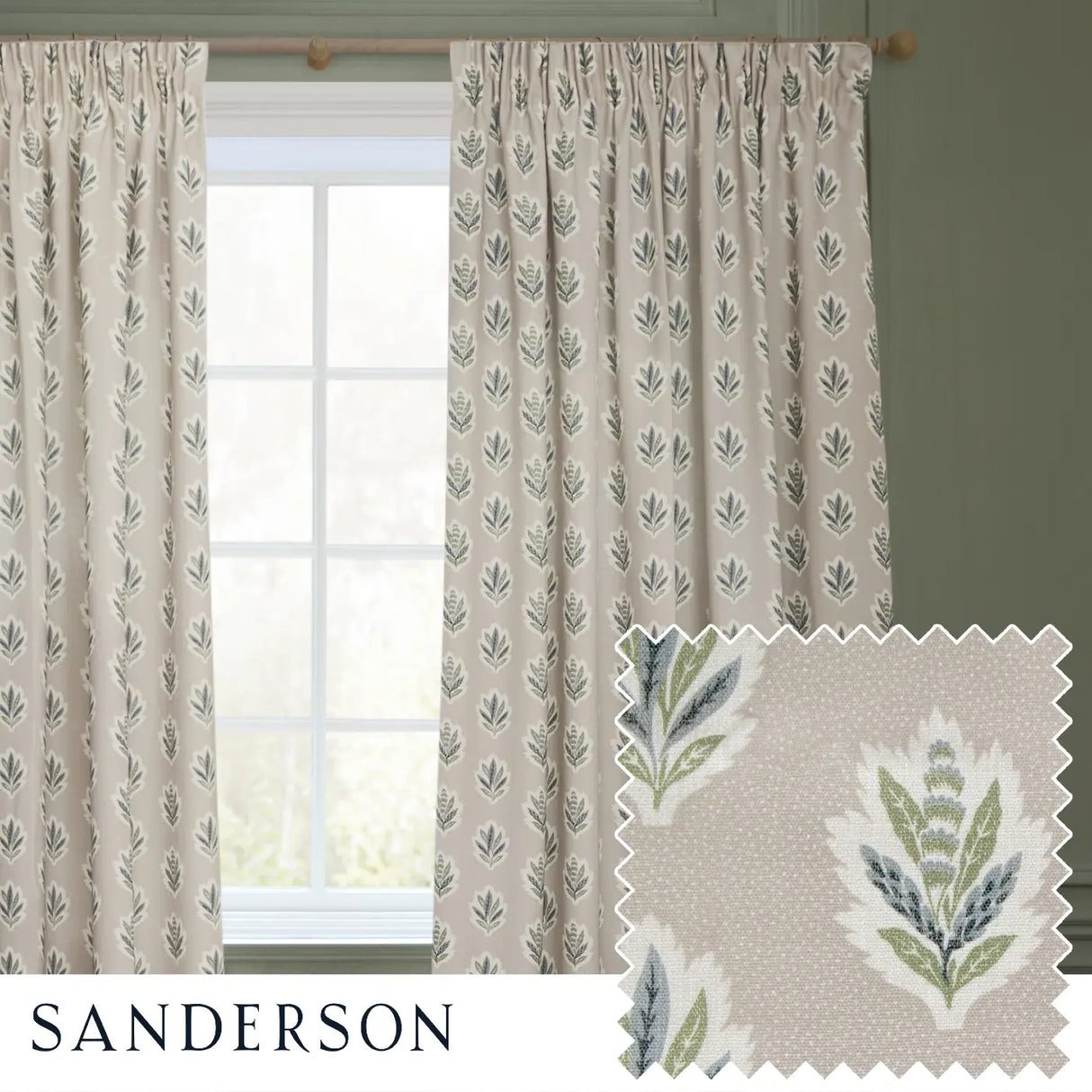 Sessile Leaf Tape Top Pencil Pleat Curtains by Sanderson