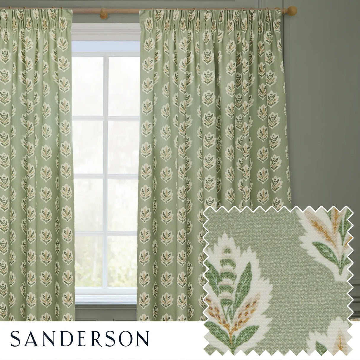 Sessile Leaf Tape Top Pencil Pleat Curtains by Sanderson