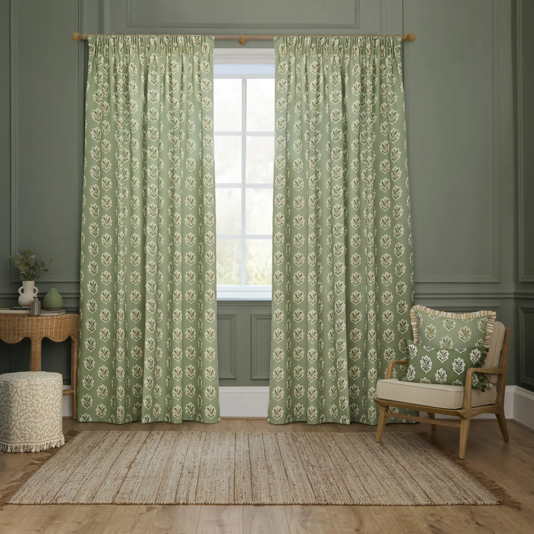Sessile Leaf Sage Pencil Pleat Curtains
