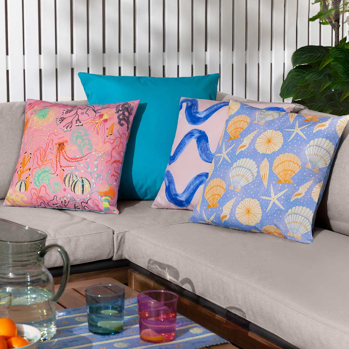 Sea Shells Outdoor Cushion Cover / Filled Cushion 18" x 18" (45cm x 45cm) by furn. 2