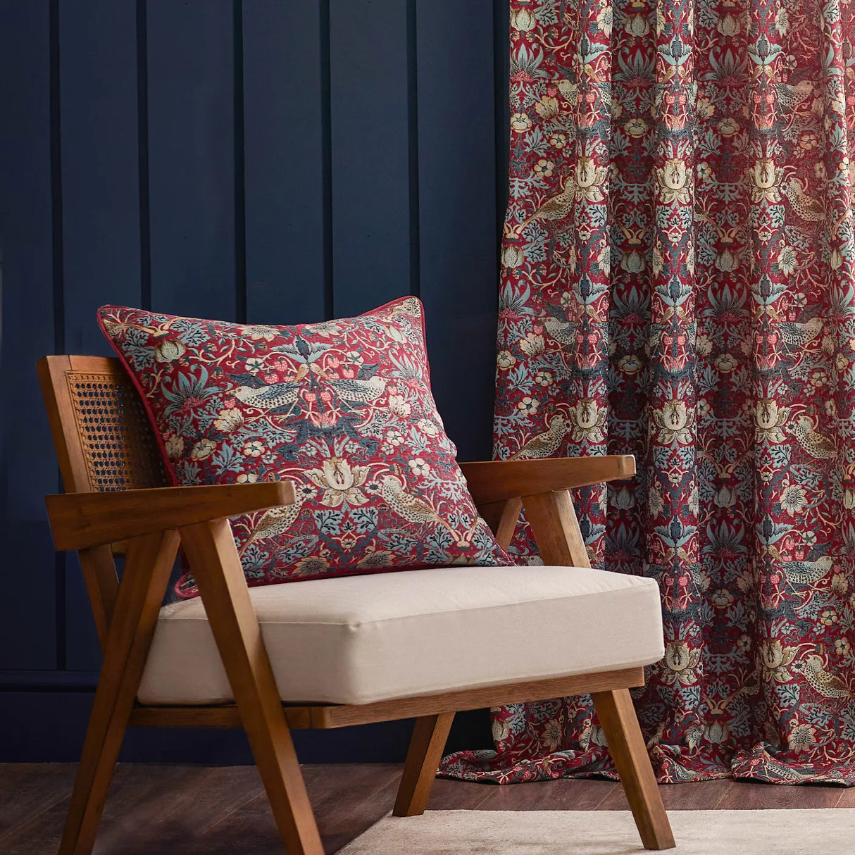 Strawberry Thief Jacquard Tape Top Pencil Pleat Curtains by Morris & Co