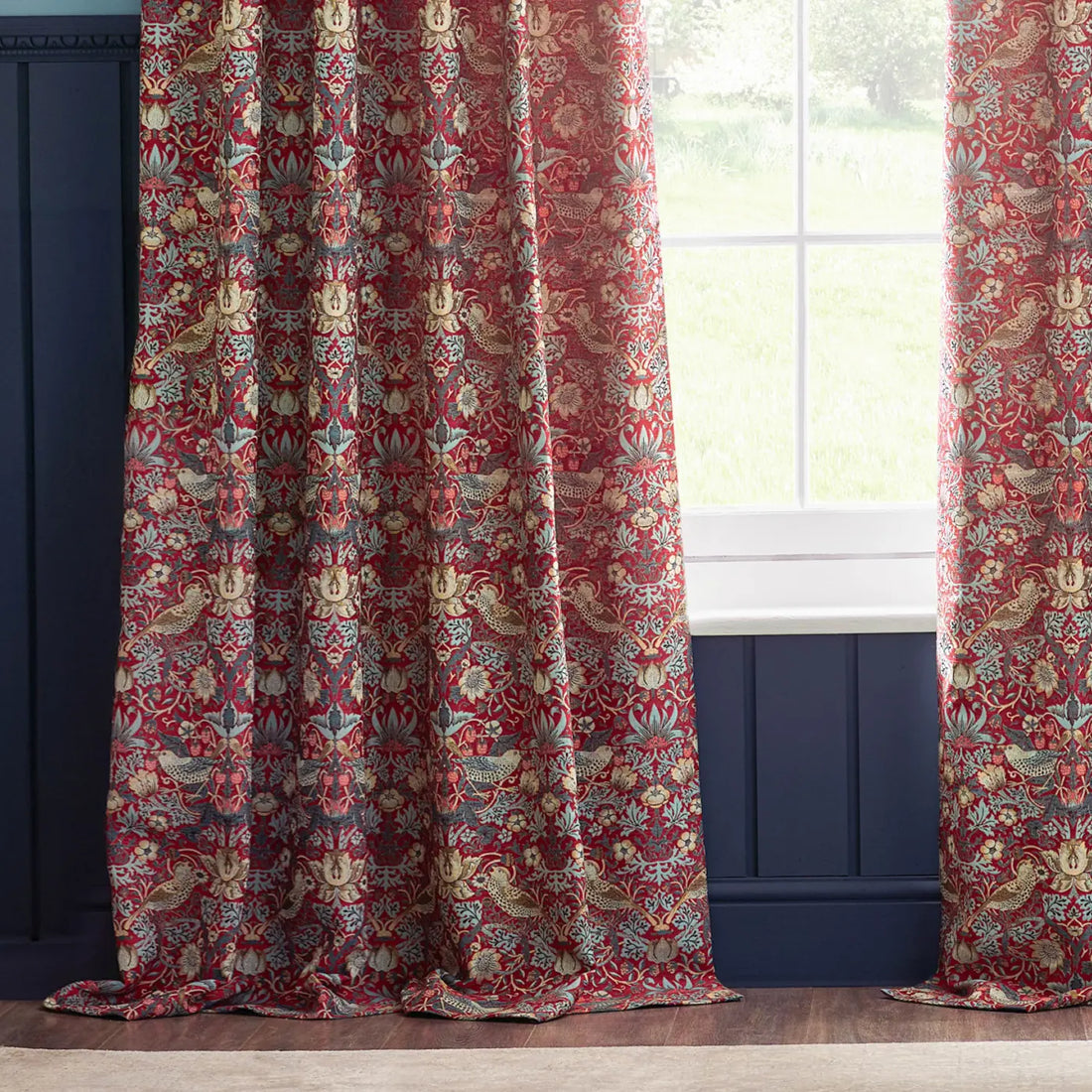 Strawberry Thief Jacquard Pencil Pleat Curtains - Berry Dimout Thermal