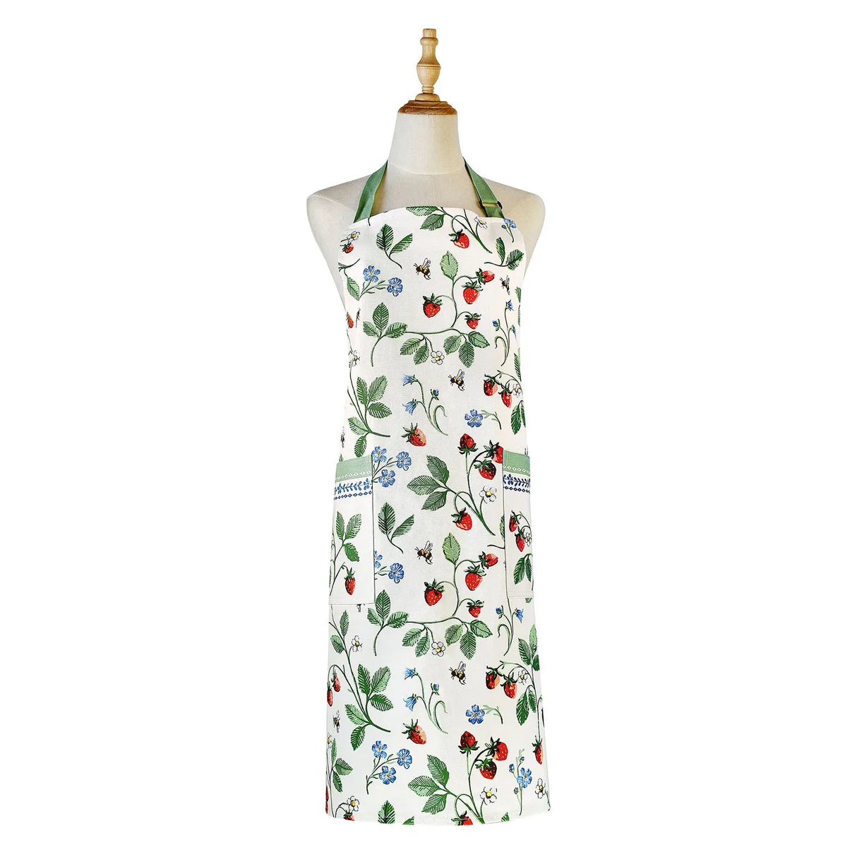 Strawberry Patch Cotton Apron in Green