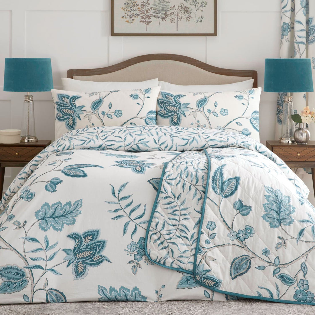 Samira Floral Teal Duvet Cover Bedding Set