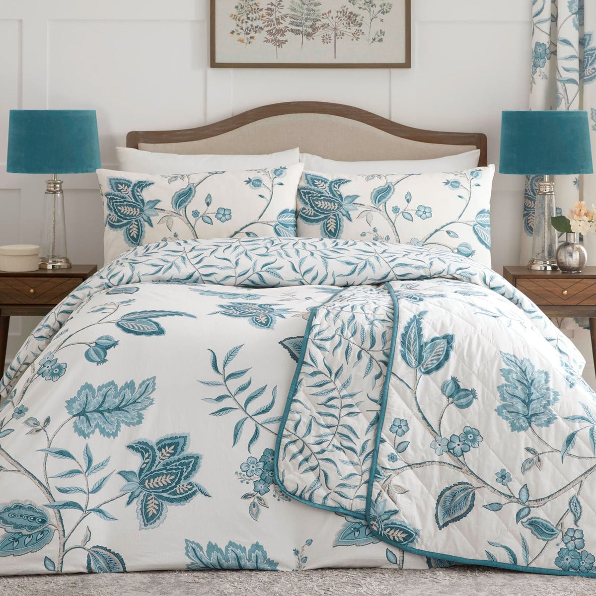 Samira Floral Teal Polycotton Duvet Cover Set - Teal