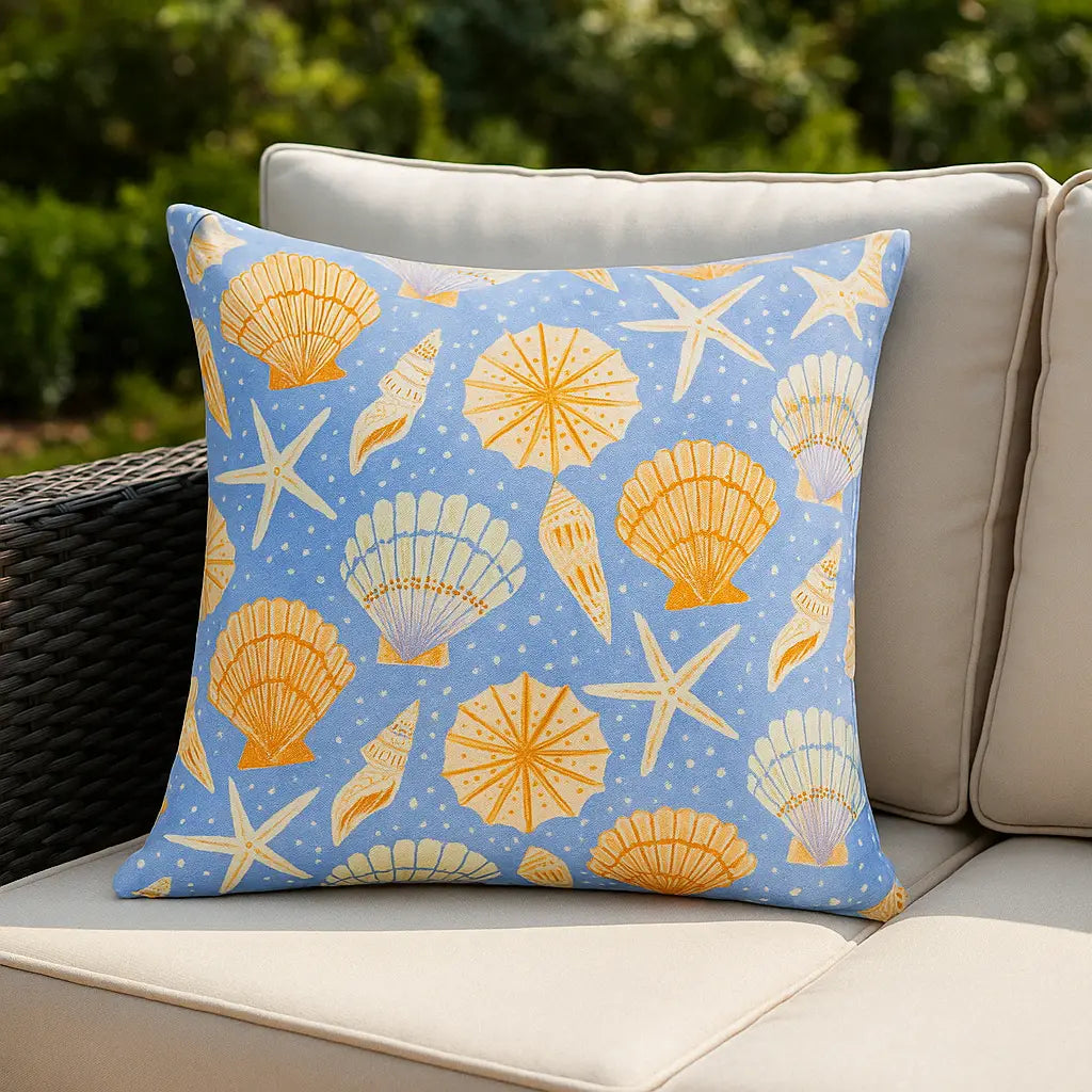 Sea Shells Outdoor Blue Cushion Cover or Filled Cushion 45cm x 45cm
