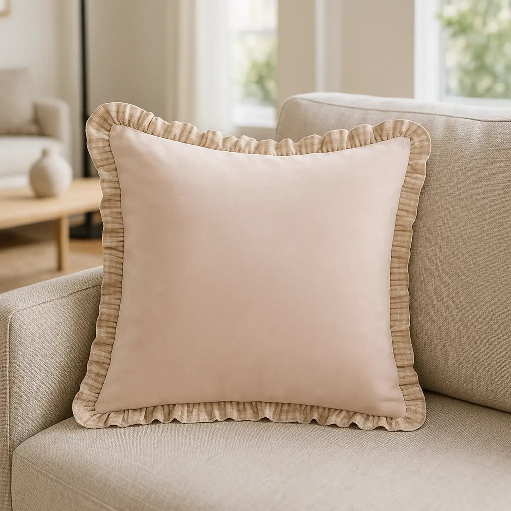 Solene Ruffle Velvet Pink Cushion Cover or Filled Cushion 45cm x 45cm