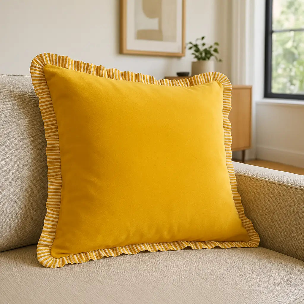 Solene Ruffle Cushion Cover / Filled Cushion 18" x 18" (45cm x 45cm) - Yellow