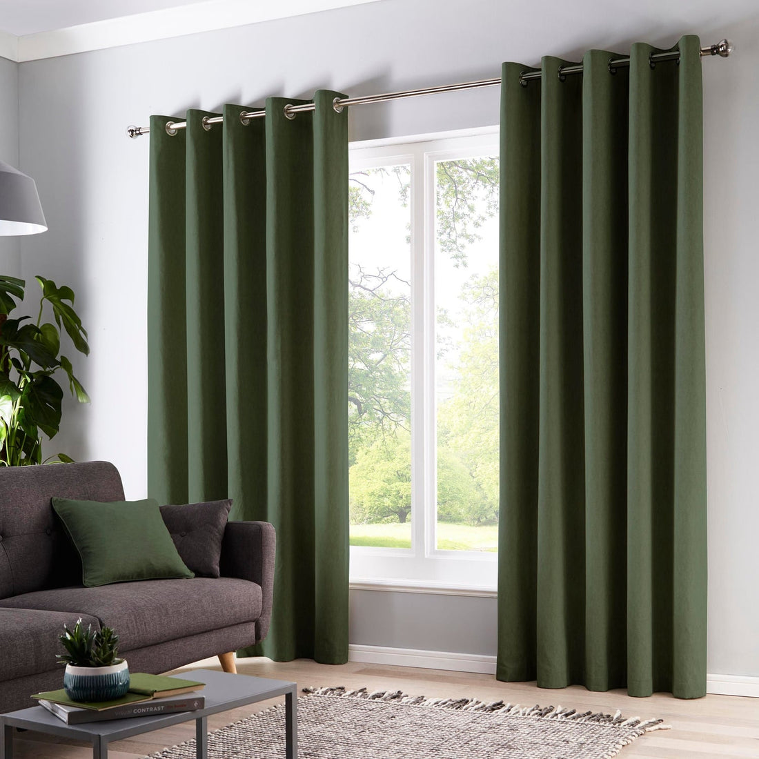 Sorbonne Lined Bottle Green 100% Cotton Eyelet Curtains
