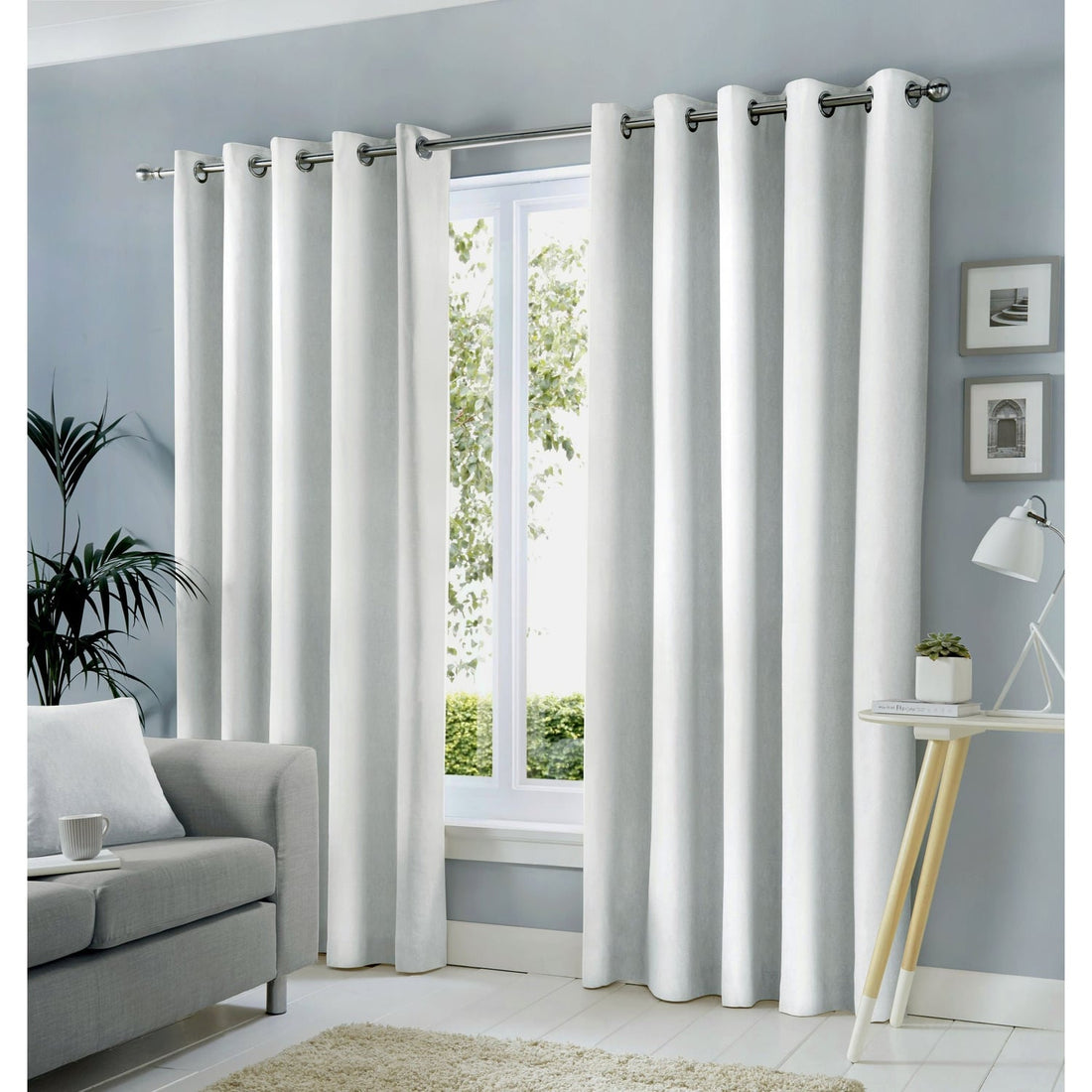Sorbonne Lined White 100% Cotton Eyelet Curtains