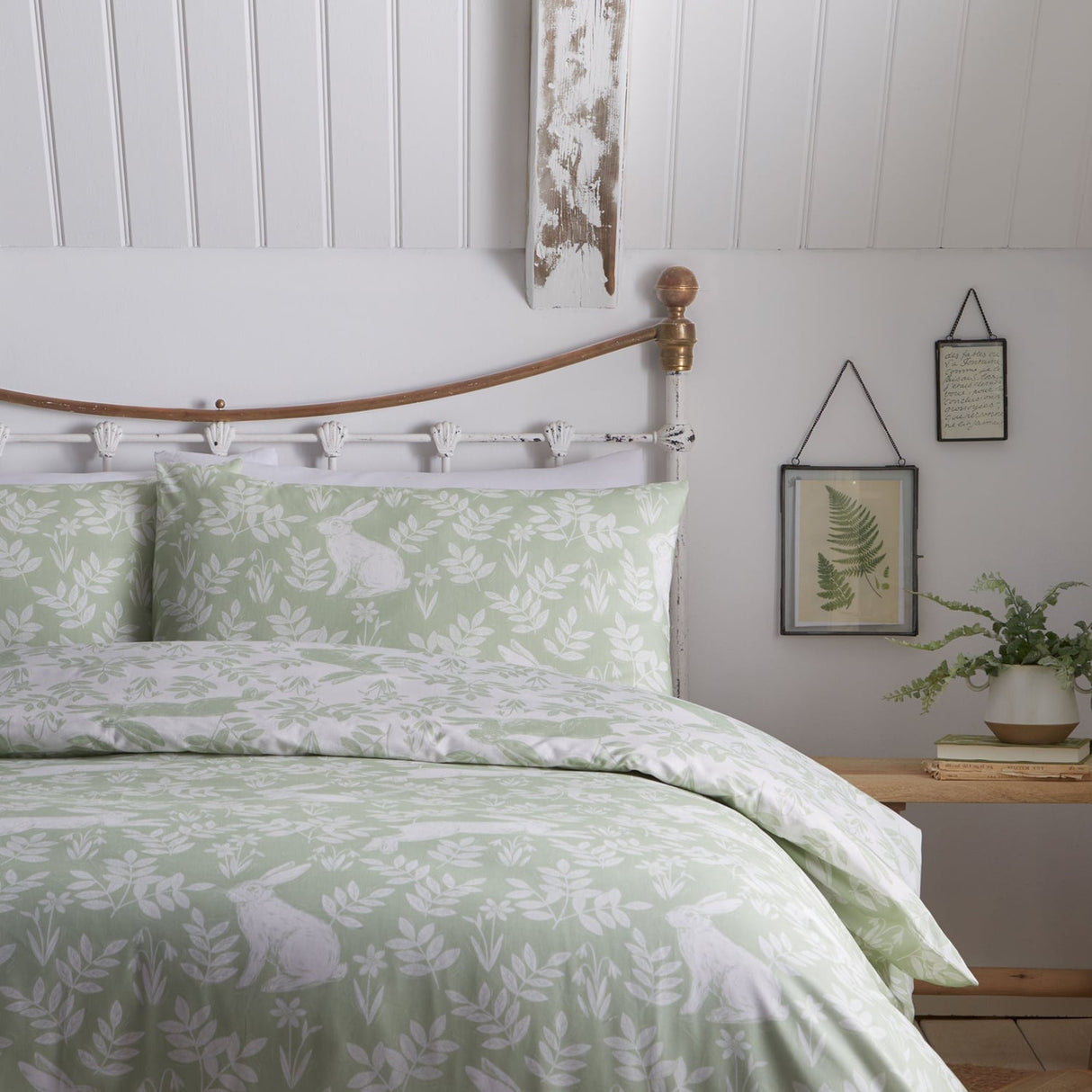 Spring Rabbits Floral Green Polycotton Duvet Cover Set - Spring Rabbits Duvet Cover Set In Green 2