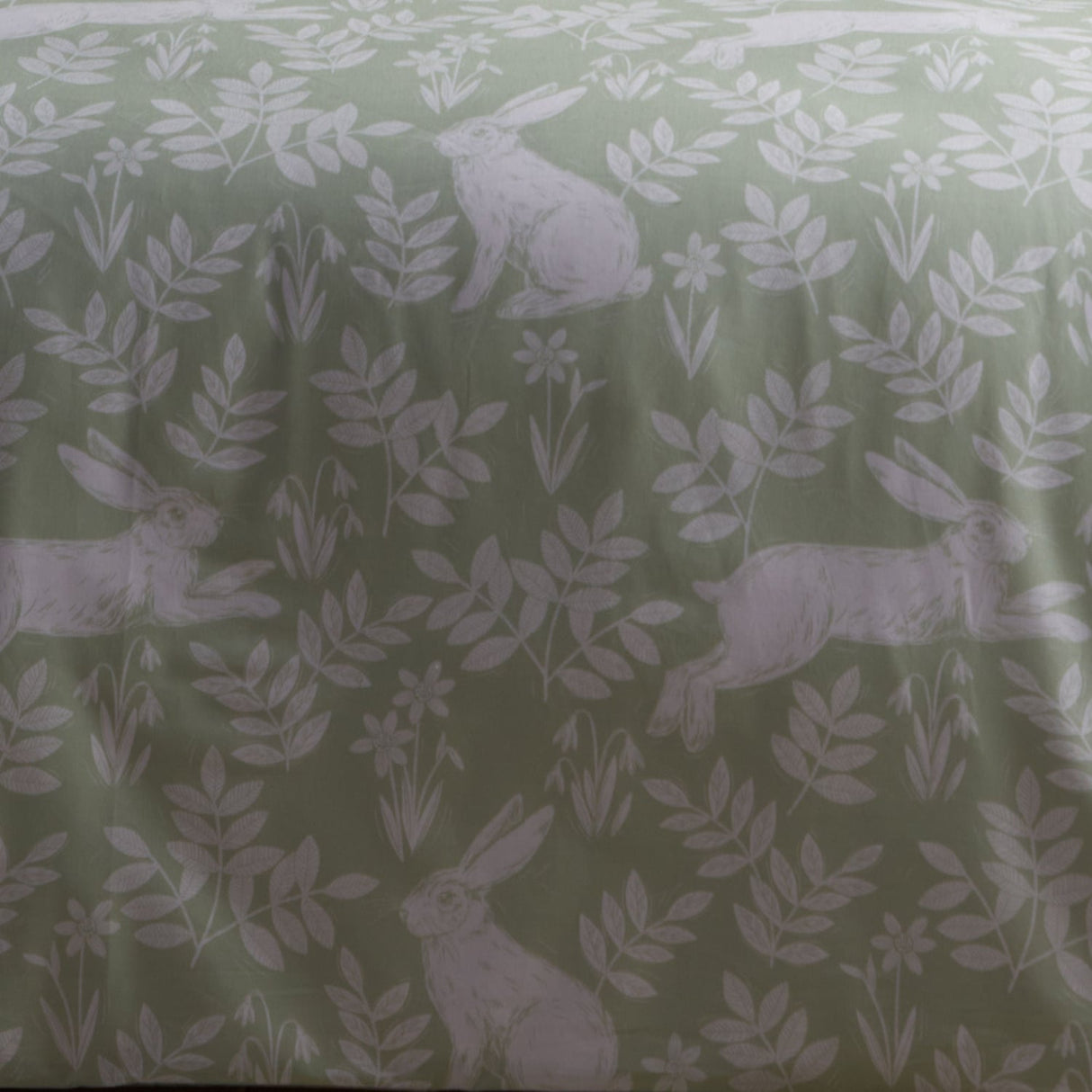 Spring Rabbits Floral Green Polycotton Duvet Cover Set - Spring Rabbits Duvet Cover Set In Green 3