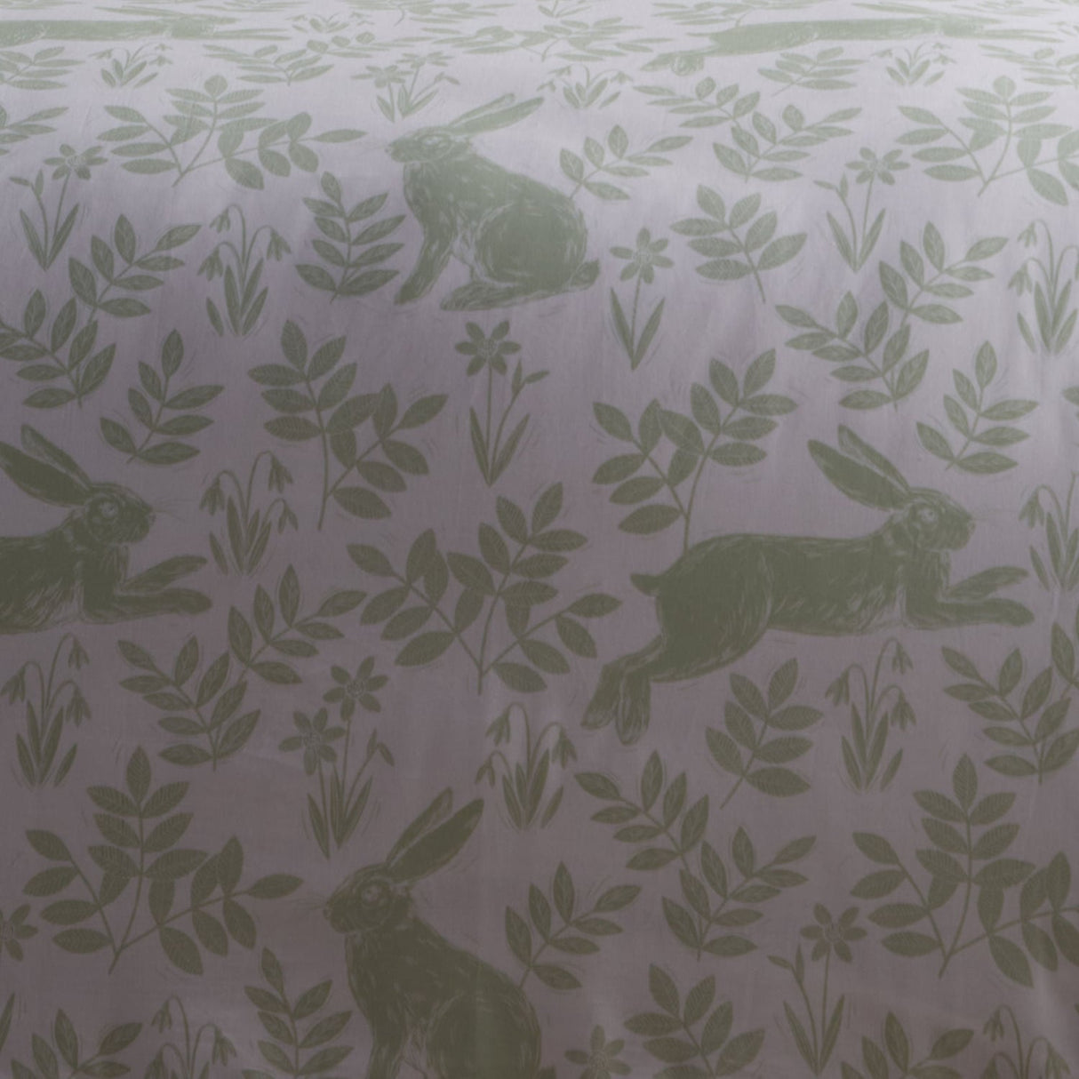 Spring Rabbits Floral Green Polycotton Duvet Cover Set - Spring Rabbits Duvet Cover Set In Green 5