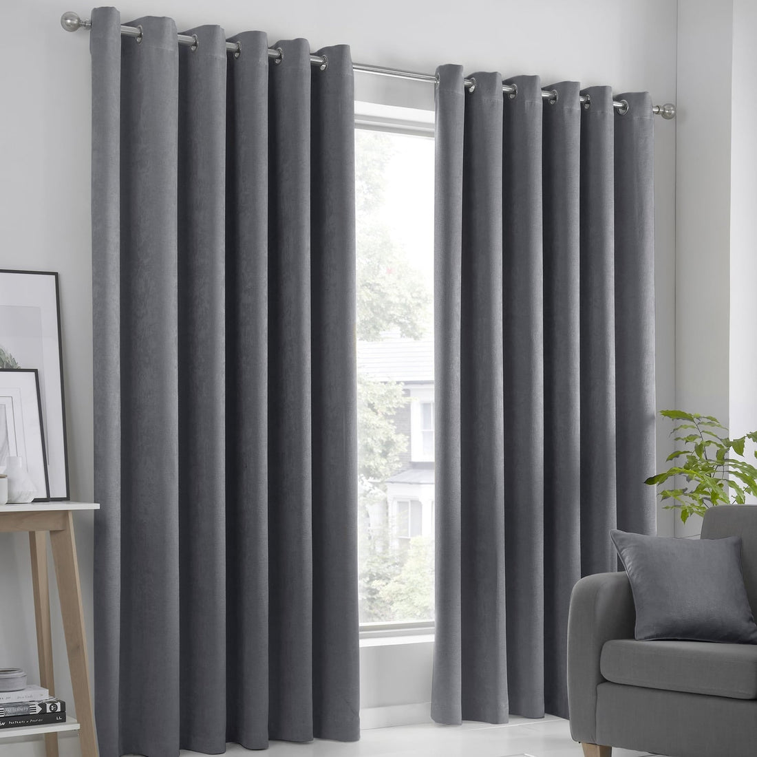 Strata Dim Out Woven Charcoal Thermal Eyelet Curtains
