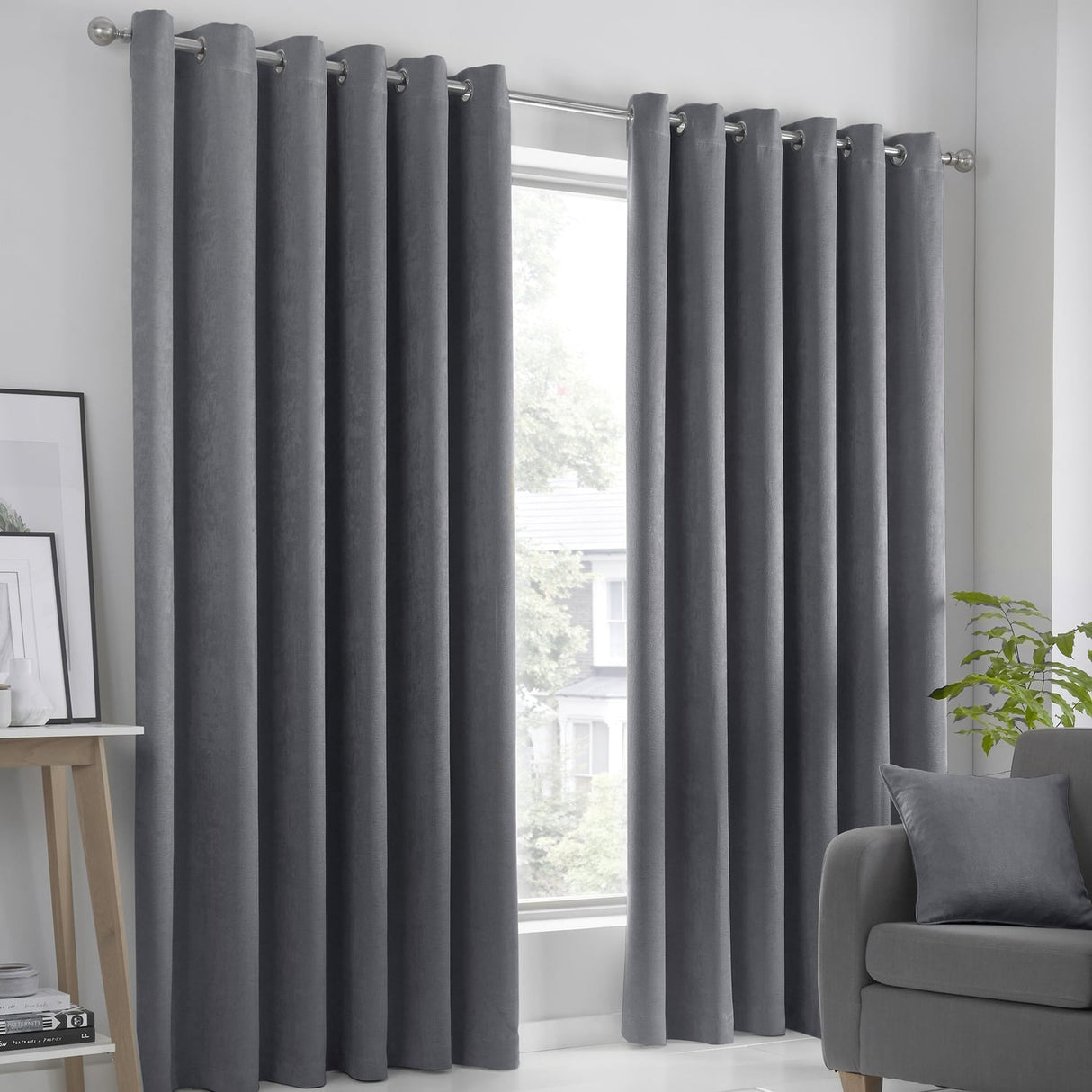 Strata Thermal Dim Out Woven Eyelet Curtains - Charcoal Light Filtering