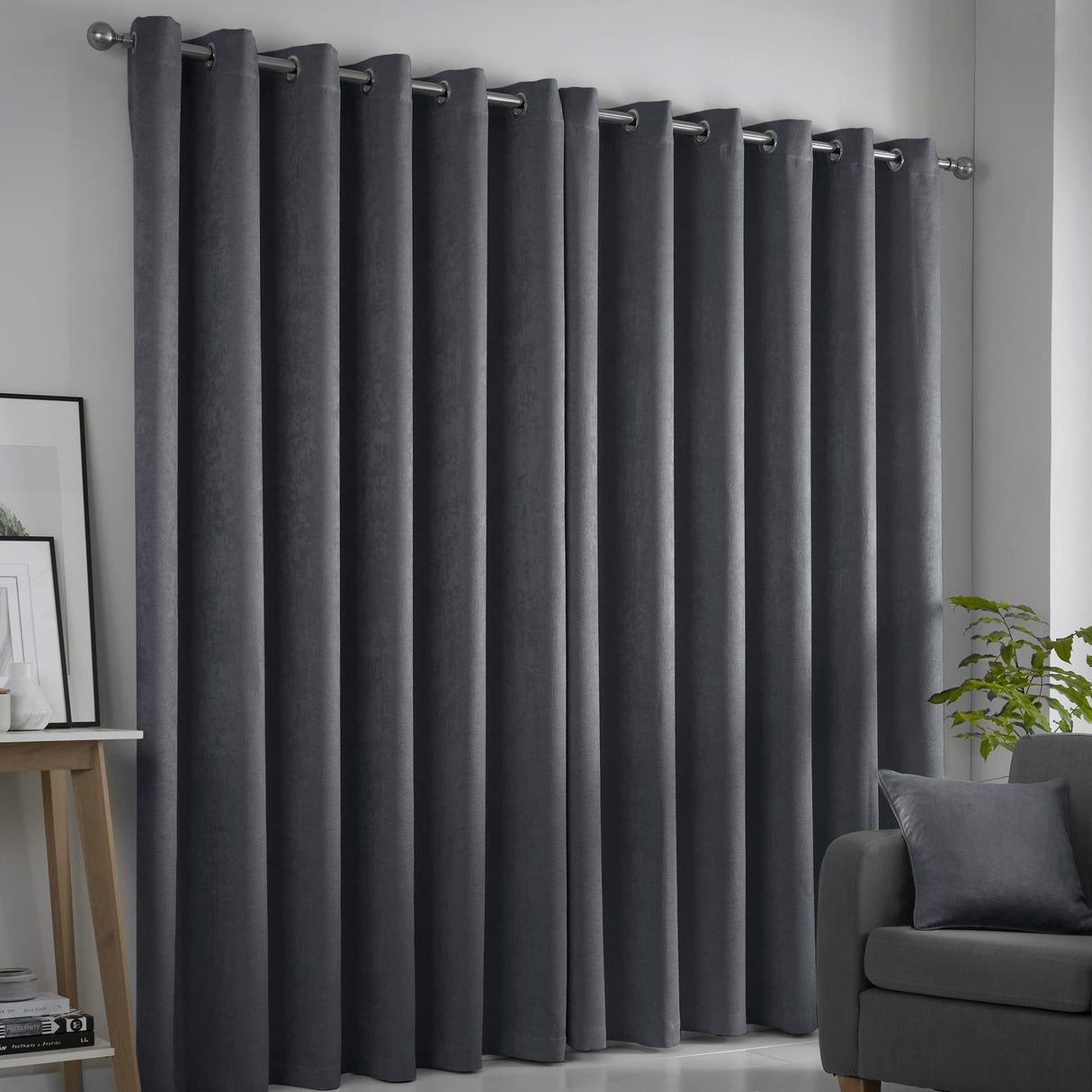 Strata Thermal Dim Out Woven Eyelet Curtains - Charcoal Light Filtering - Strata Eyelet Curtains In Charcoal 2