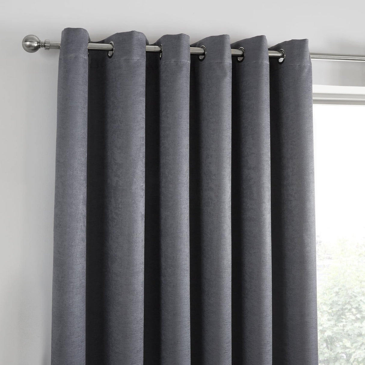 Strata Thermal Dim Out Woven Eyelet Curtains - Charcoal Light Filtering - Strata Eyelet Curtains In Charcoal 5