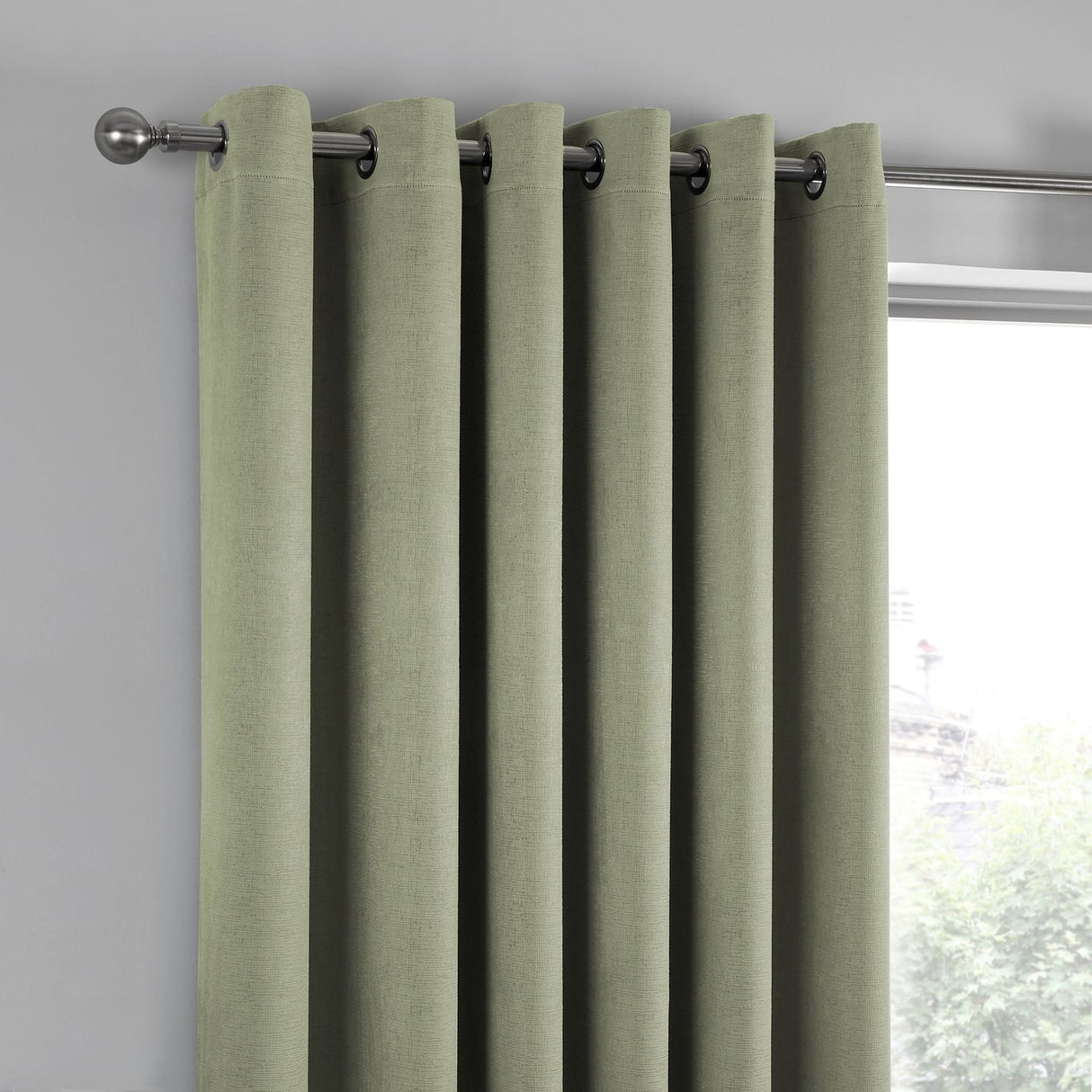 Strata Thermal Dim Out Woven Eyelet Curtains - Green Light Filtering - Strata Eyelet Curtains In Green 2
