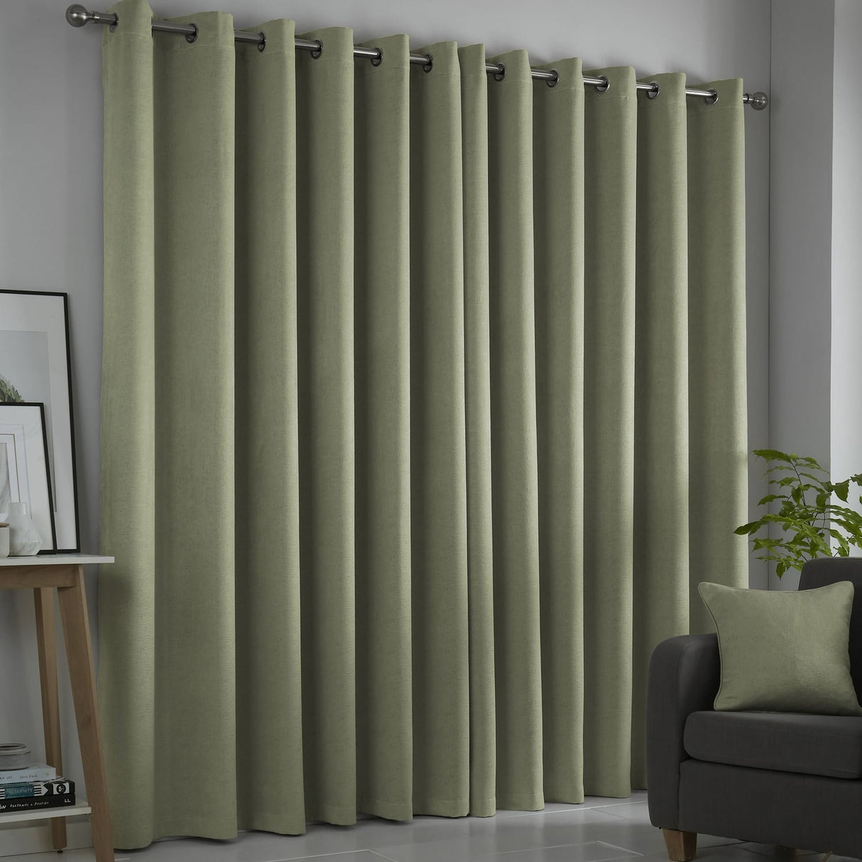 Strata Thermal Dim Out Woven Eyelet Curtains - Green Light Filtering - Strata Eyelet Curtains In Green 3