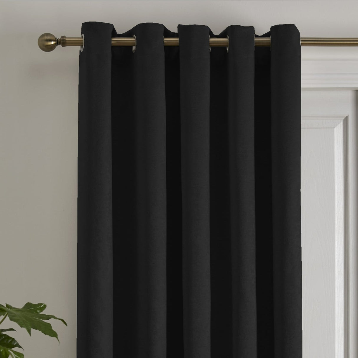 Strata Woven Thermal Door Curtain 66 x 84 Inch - Black Dimout Light Filtering - Strata Eyelet Single Panel Door Curtain In Black 2