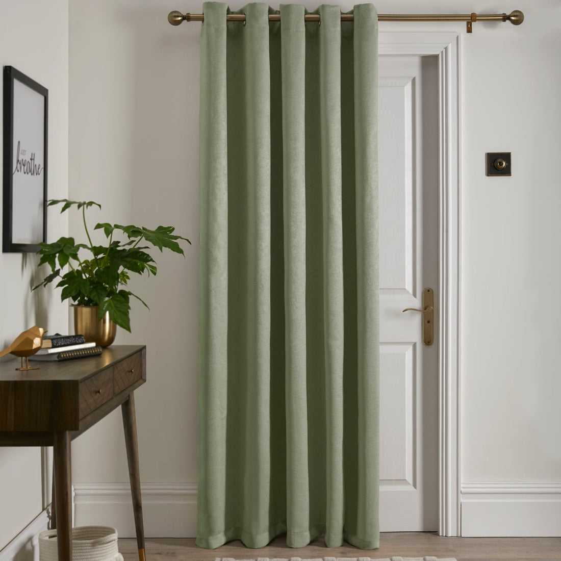 Strata Woven Green Thermal Dimout Door Curtain 66 x 84 Inch