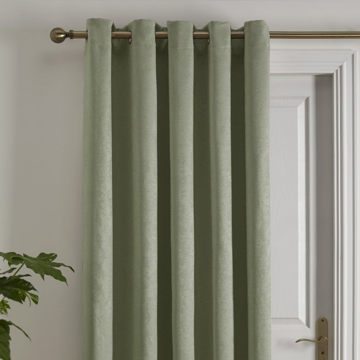 Strata Woven Thermal Door Curtain 66 x 84 Inch - Green Dimout Light Filtering - Strata Eyelet Single Panel Door Curtain In Green 2