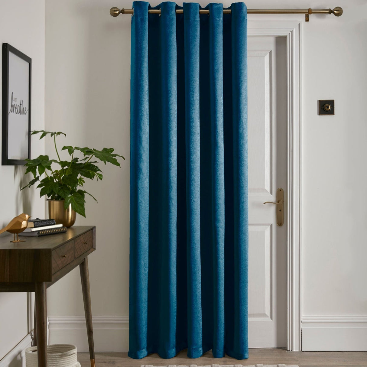 Strata Woven Thermal Door Curtain 66 x 84 Inch - Dark Teal Dimout Light Filtering