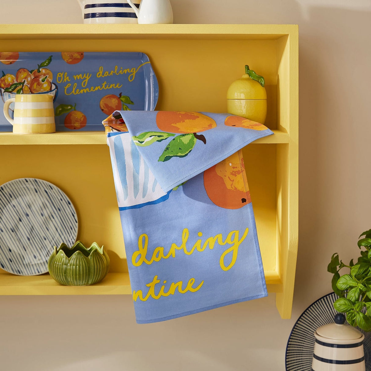 Summer Fruits 100% Cotton Blue Tea Towel - Summer Fruits Cotton Tea Towel - Clementine 2