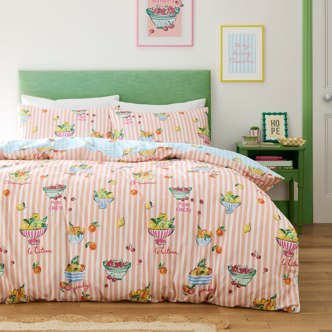 Summer Fruits Fruit & Stripe Print Polycotton Duvet Cover Set
