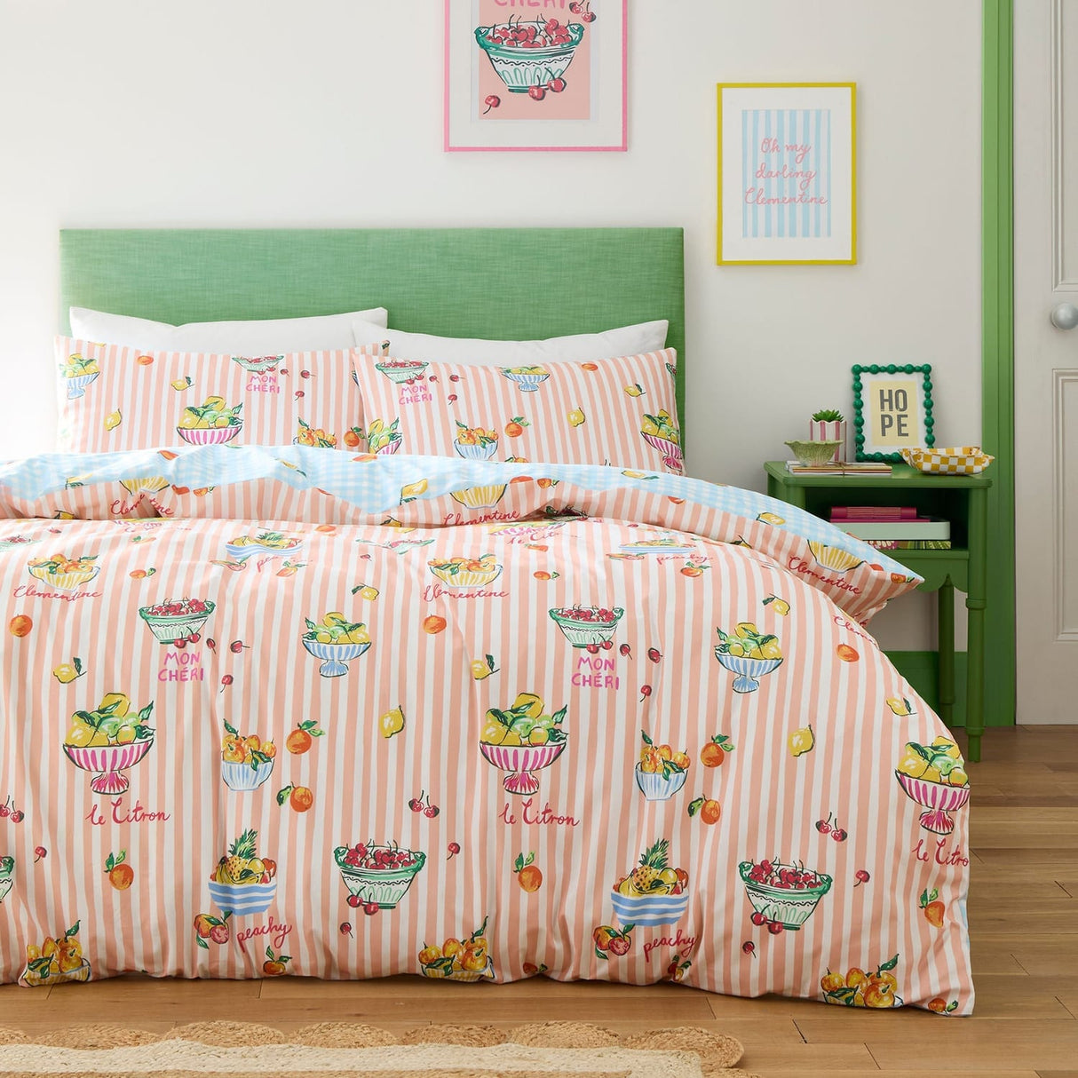 Summer Fruits Fruit & Stripe Print Polycotton Duvet Cover Set