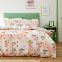 Summer Fruits Fruit & Stripe Print Polycotton Duvet Cover Set