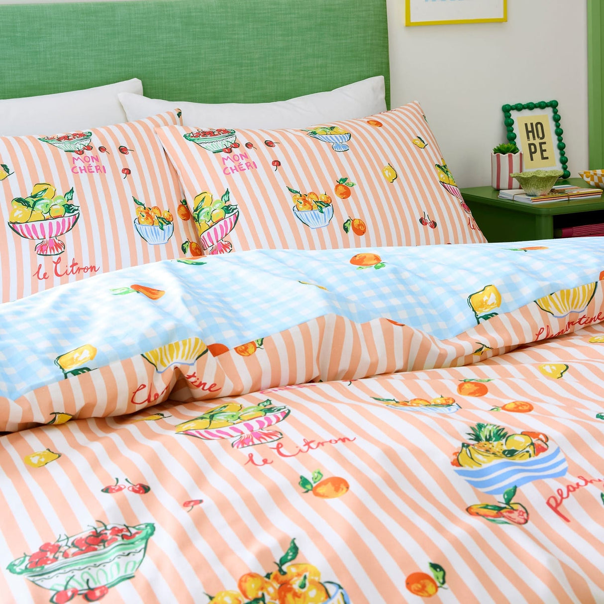 Summer Fruits Fruit & Stripe Print Polycotton Duvet Cover Set - Summer Fruits Duvet Cover Set In Multi 2