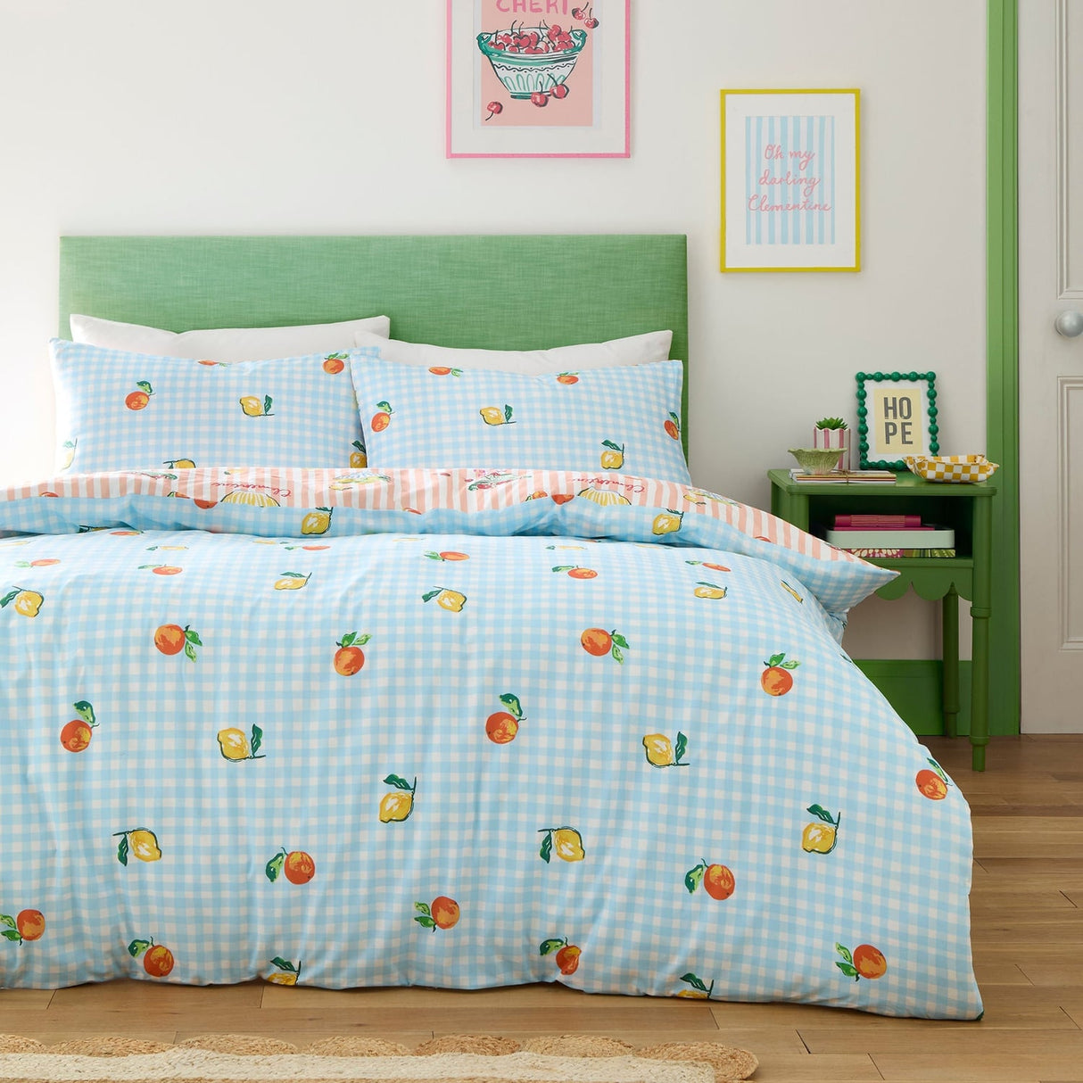 Summer Fruits Fruit & Stripe Print Polycotton Duvet Cover Set - Summer Fruits Duvet Cover Set In Multi 4