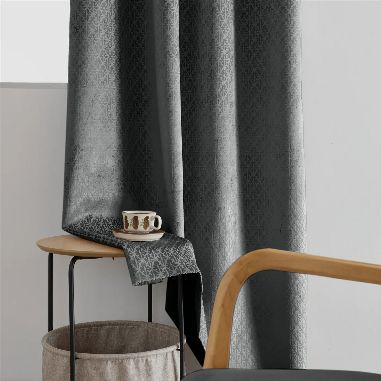 Alan Symonds Temple Velvet Blackout Eyelet Ring Top Curtains in Charcoal - Image 8