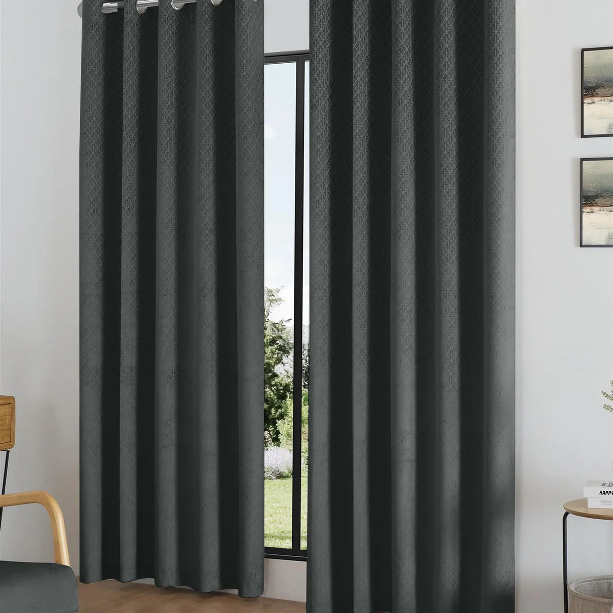 Alan Symonds Temple Velvet Blackout Eyelet Ring Top Curtains in Charcoal - Image 9