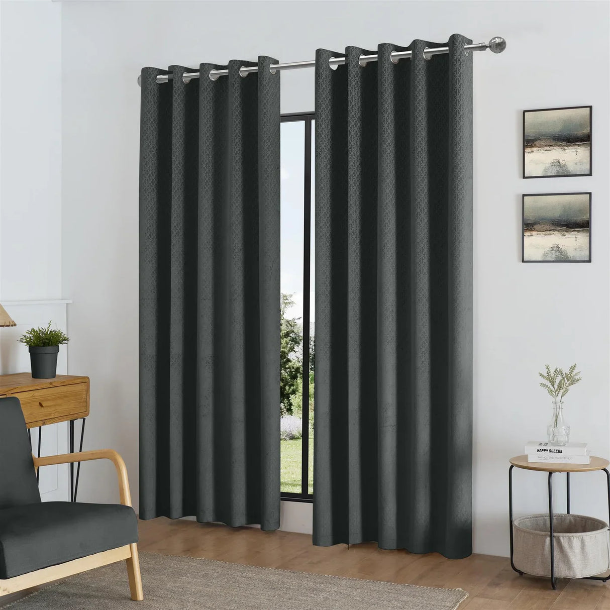 Alan Symonds Temple Velvet Blackout Eyelet Ring Top Curtains in Charcoal