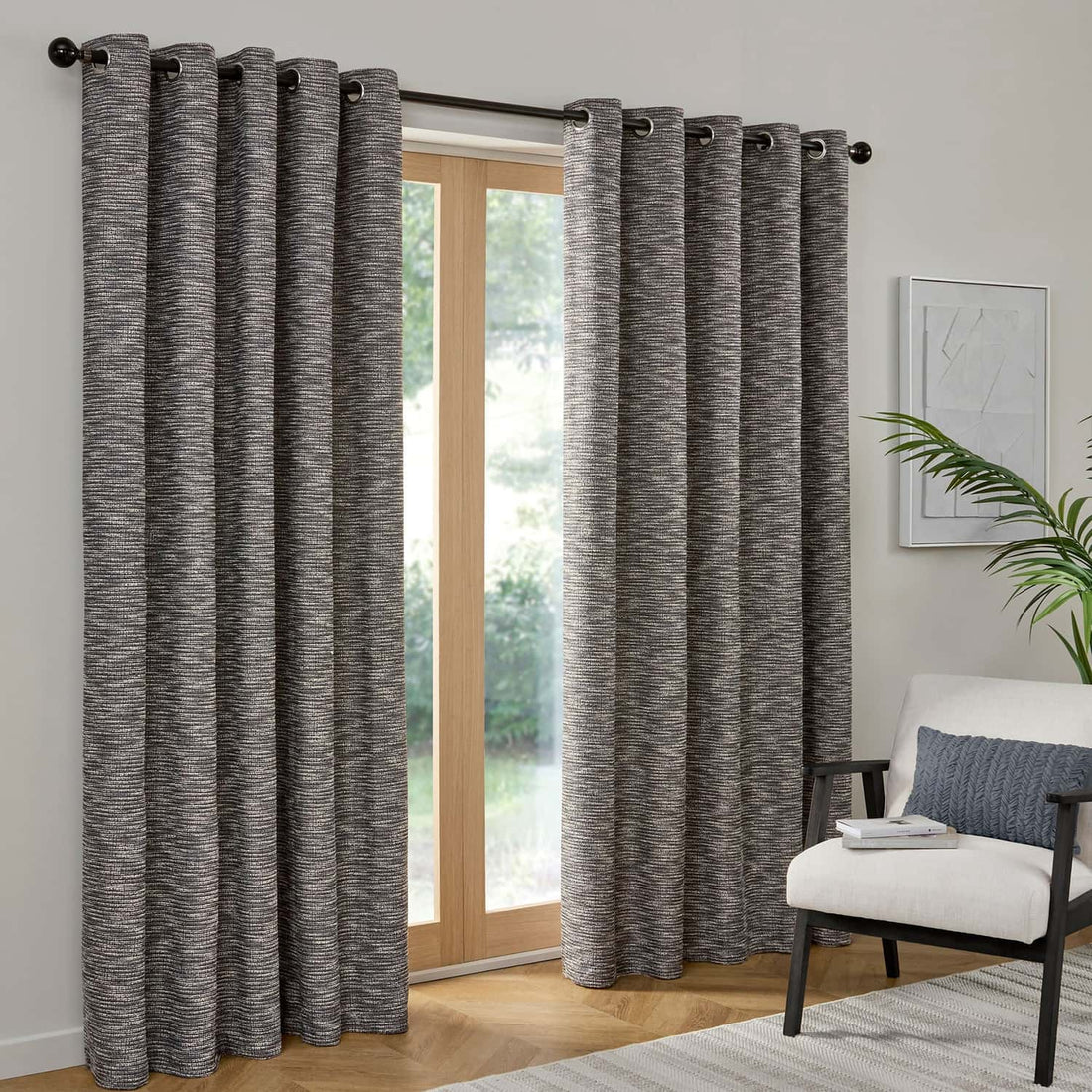 Talon Blue Eyelet Curtains Jacquard