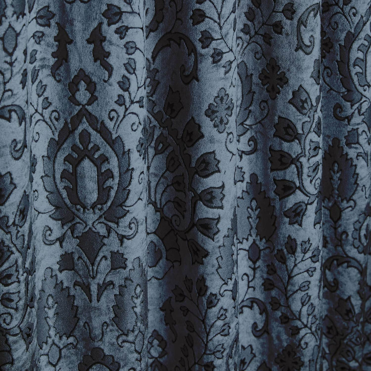Trinity Jacquard Velvet Pencil Pleat Curtains - Blue Thermal Light Filtering - Trinity Pencil Pleat Curtains In Blue 4